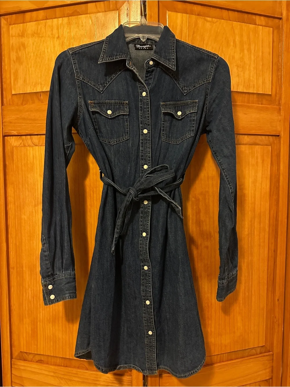 Wrangler Dark Blue Denim Long-Sleeve Embroidered Shirt Dress S - Picture 2 of 9